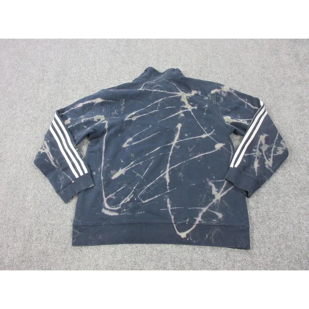 Adidas Sweatshirt Mens Large Blue 1/4 Zip Mock Neck Fleece Pullover Bleach Dye